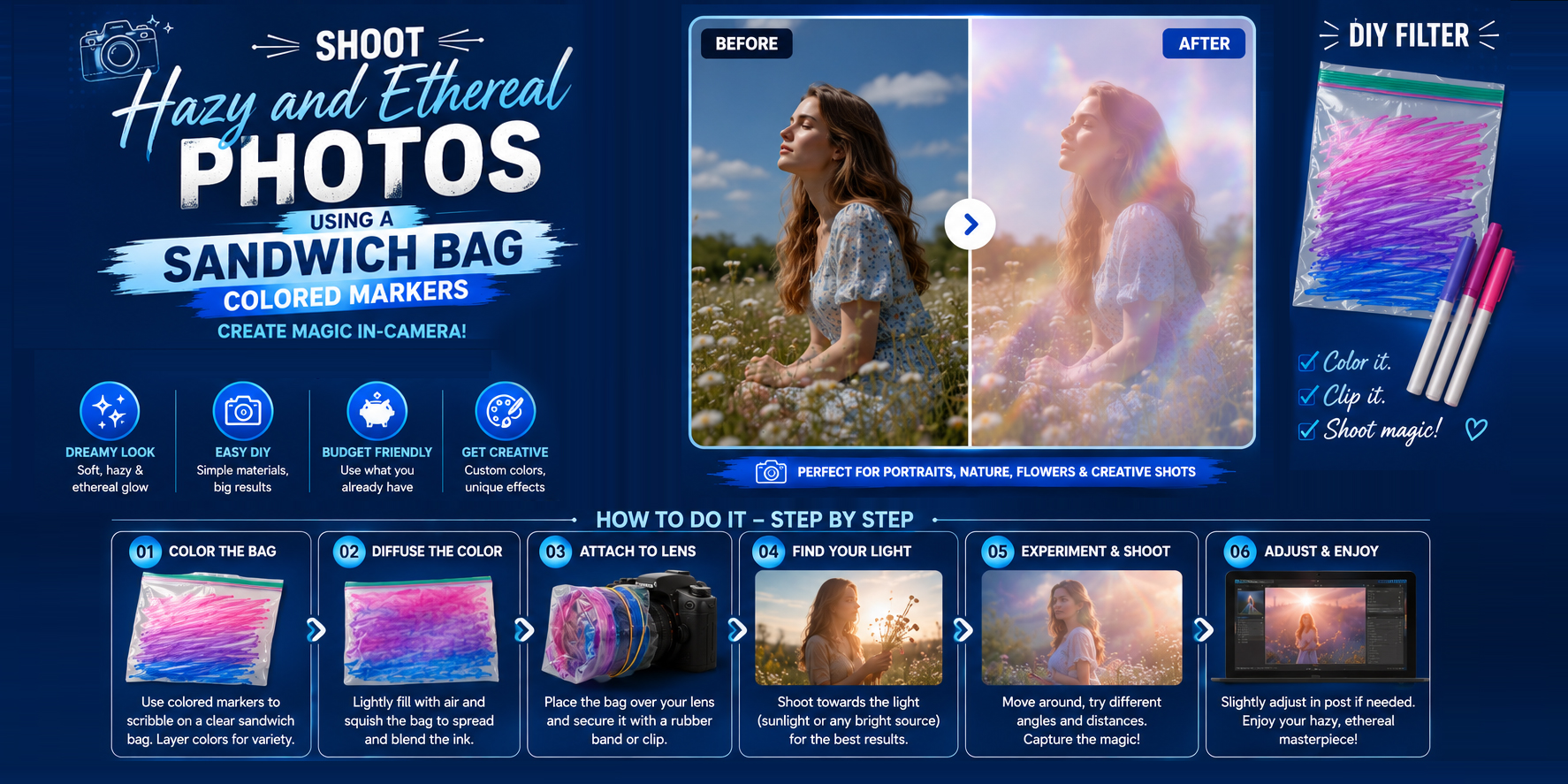 Shoot Hazy and Ethereal Photos Using a Sandwich Bag and Colored Markers